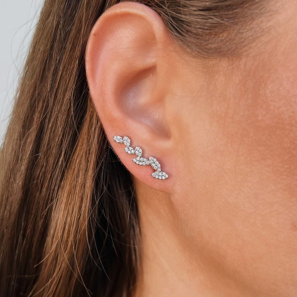 Petal ear climbers with simulated diamonds - Sterling Silver 925 - Picture 2 of 3